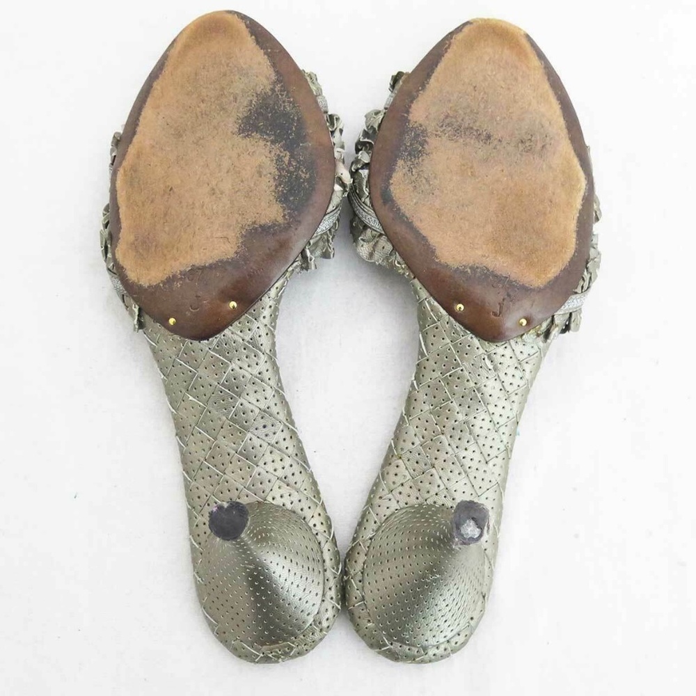 Gray Sandals Size 37 Silver Leather heeled slide 7 - Picture 4 of 8